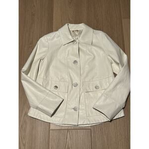 Chico’s White Button Front Faux Leather Jacket Women’s Size Small
